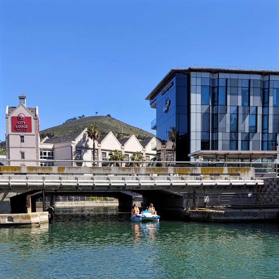 Pedal Boat Ride V&A Waterfront - Cape Town - Pedaling toward the CTICC