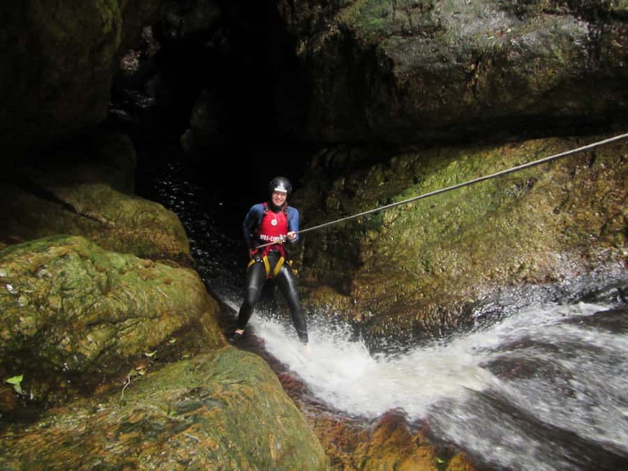 Plettenberg Bay: Canyoning Trip - The 55-meter zip-line into the river
