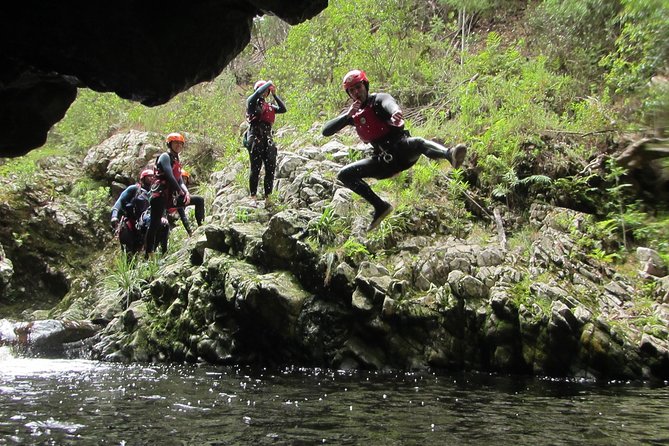 Standard Canyoning Trip in The Crags, South Africa - The first cliff jump or rappel